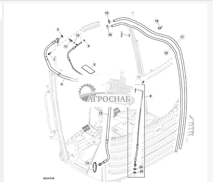 Трубопроводы и фитинги, обогреватель и система кондиционирования внутри кабины 